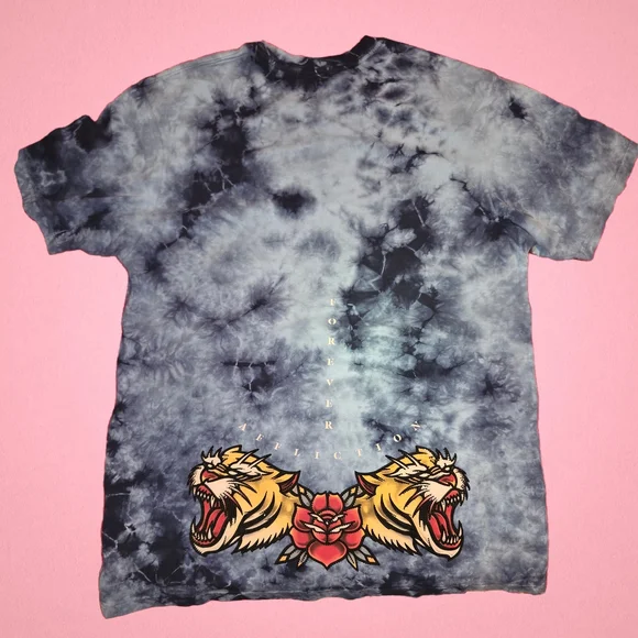 Affliction Rhinestone Black & Gray Tie-Dye Tiger and Rose Graphic Tee - Picture 2 of 5